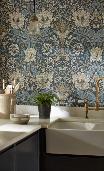 Morris & Co Tapete Honeysuckle & Tulip - Woad/ Thyme