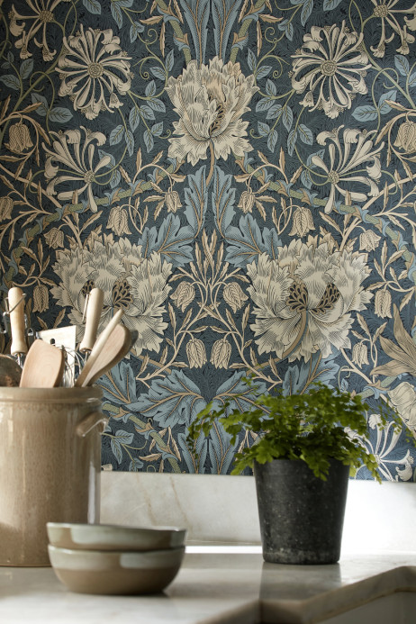 Morris & Co Tapete Honeysuckle & Tulip - Woad/ Thyme