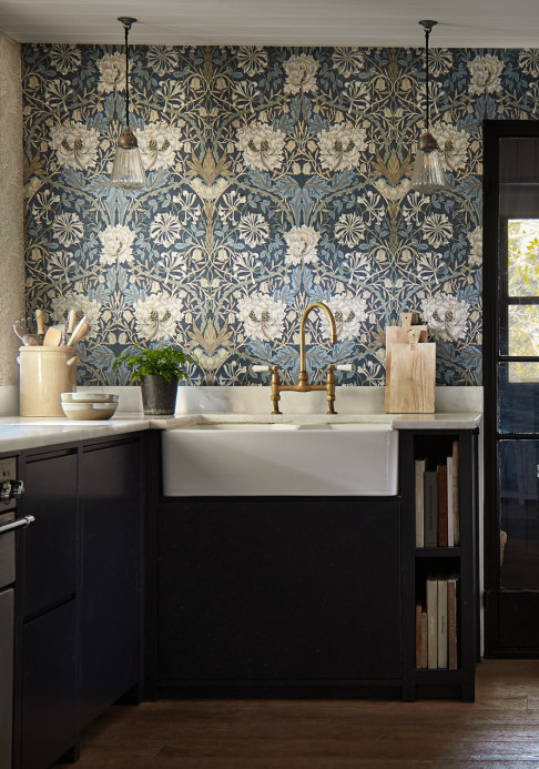 Morris & Co Tapete Honeysuckle & Tulip - Woad/ Thyme