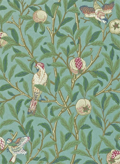 Morris & Co Wallpaper Bird & Pomegranate Turquoise/ Coral