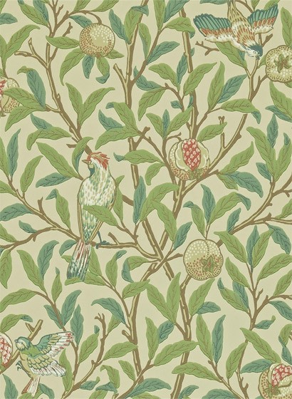 Morris & Co Papier peint Bird & Pomegranate - Bayleaf/ Cream