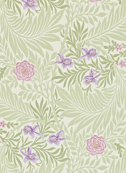 Morris & Co Papier peint Larkspur - Olive/ Lilac
