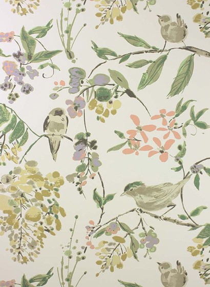 Nina Campbell Papier peint Penglai - Coral/ Lavender/ Green