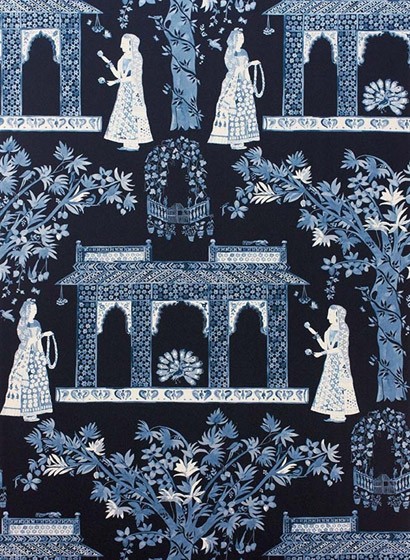 Nina Campbell Papier peint Pavilion Garden - Midnight & Blue