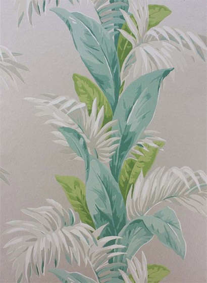 Nina Campbell Papier peint Palmetto - Aqua/ Stone/ Ivory