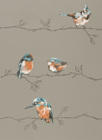 Vogeltapete Persico von Harlequin - Tangerine/ Duckegg
