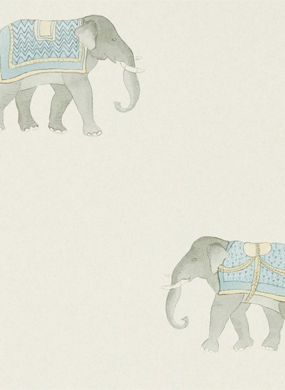 Elefantentapete India von Sanderson - Wedgwood/ Cream