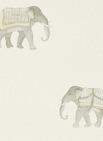 Elefantentapete India von Sanderson - Silver/ Ivory