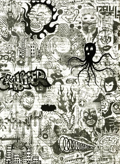Graffititapete Ernest von Jean Paul Gaultier - Ecru/ Noir