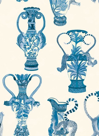 Cole & Son Carta da parati Khulu Vases - China Blue