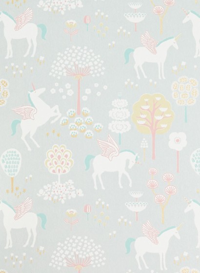 Majvillan Wallpaper True Unicorns Soft Grey/ Gold/ Pink/ Turquoise/ Yellow/ White