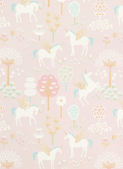Majvillan Wallpaper True Unicorns Soft Pink/ Turquoise/ Orange/ Green/ Cream White