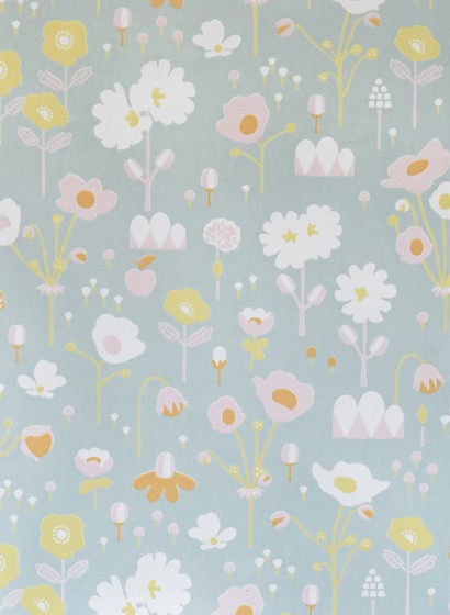 Majvillan Wallpaper Bloom Grey/ Pink/ Yellow/ Orange/ Cream White