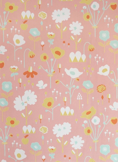 Majvillan Wallpaper Bloom Dusty Pink/ Turquoise/ Yellow/ Orange/ White