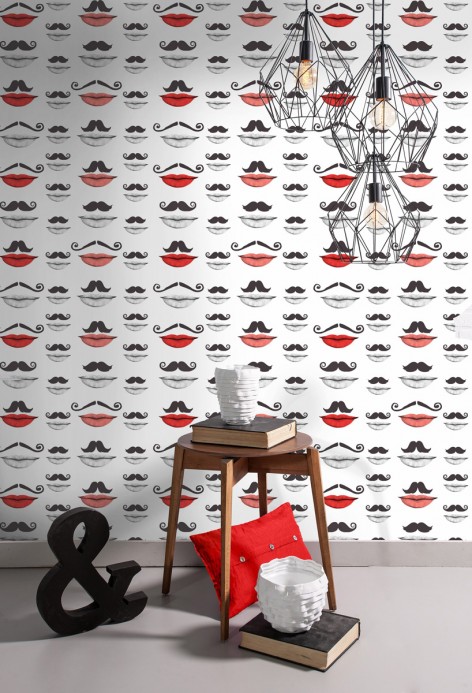 HOOKEDONWALLS Wallpaper Moustache and Lips WP20084