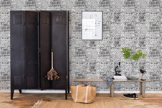 Ziegeltapete Decorated Bricks von Rebel Walls - B/W