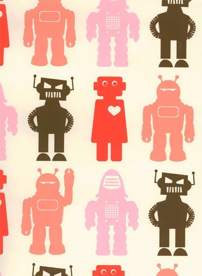Ferm Living Carta da parati Robots - red robots