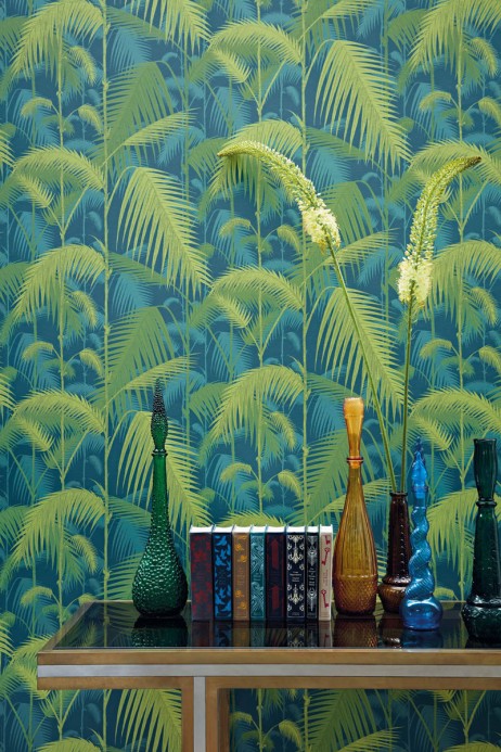Tapete Palm Jungle Icons von Cole and Son - Petrol & Lime