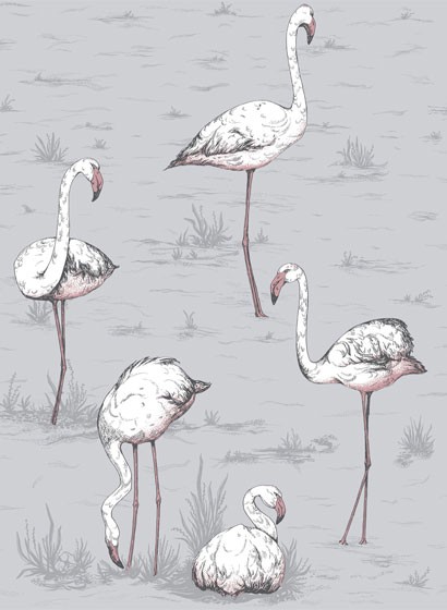Cole & Son Papier peint Flamingos Icons - Lilac Grey