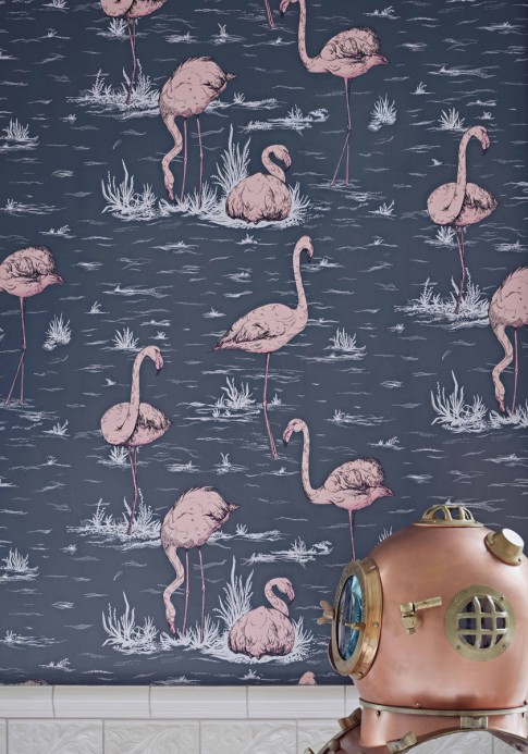 Cole & Son Wallpaper Flamingos Icons Ink & Alabaster Pink