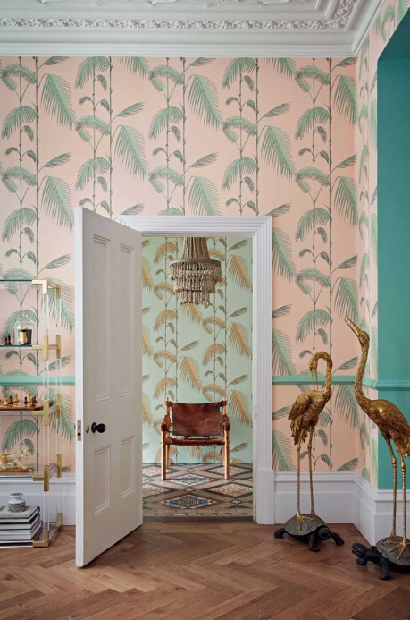 Cole & Son Wallpaper Palm Leaves Icons Alabaster Pink & Mint