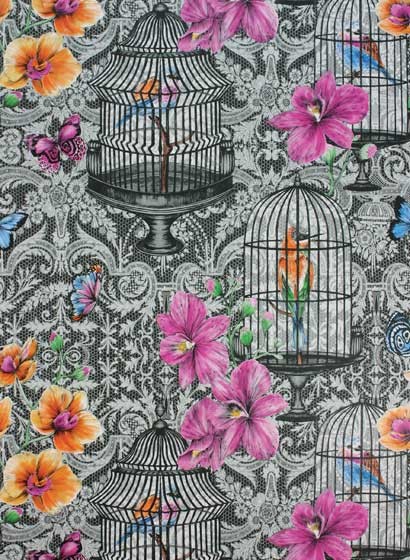 Tapete Orangery von Matthew Williamson - Charcoal/ Pink