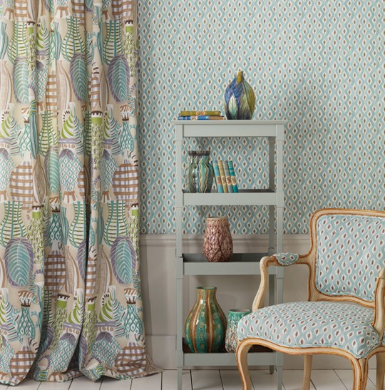 Nina Campbell Wallpaper Beau Rivage Duck Egg/ Taupe