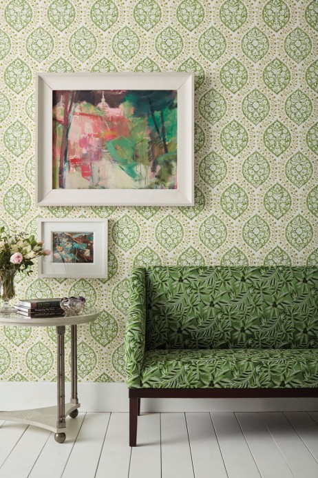 Nina Campbell Wallpaper Marguerite Green/ Ivory