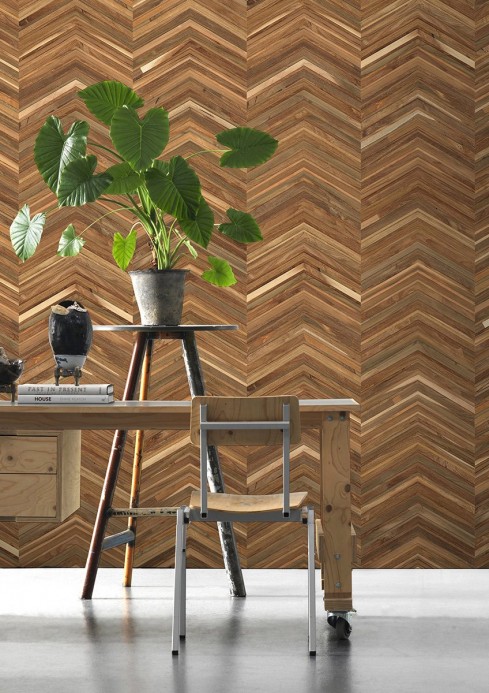 NLXL Wallpaper Timber Strips TIM-06 Teak on Teak Chevron