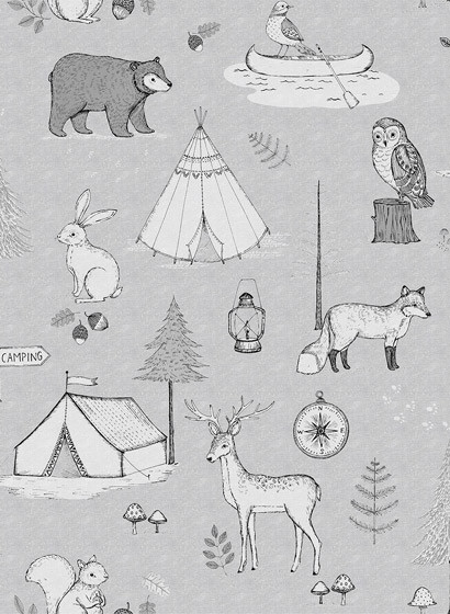 Kindertapete Camping Trip von Rebel Walls - Grey