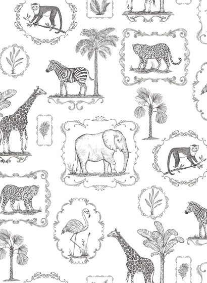 Kindertapete Animal Party von Rebel Walls - Black & White