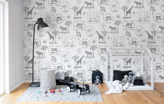 Kindertapete Animal Party von Rebel Walls - Black & White