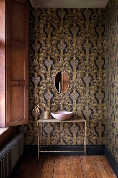Cole & Son Wallpaper Hollywood Palm Charcoal/ Gold