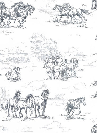 Rebel Walls Carta da parati panoramica Horse Herd - Black/ White