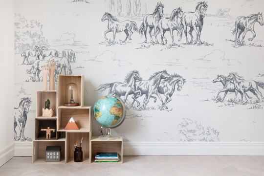 Rebel Walls Papier peint panoramique Horse Herd - Black/ White