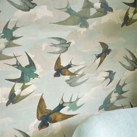 John Derian Wallpaper Chimney Swallows Sky Blue
