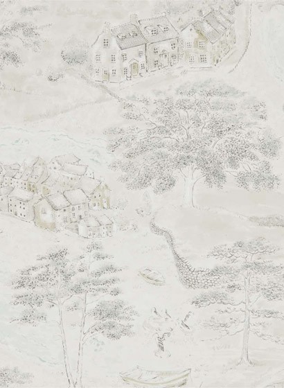 Landschaft Tapete Sea Houses von Sanderson - Chalk/ Silver