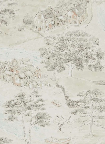 Landschaft Tapete Sea Houses von Sanderson - Charcoal/ Linen