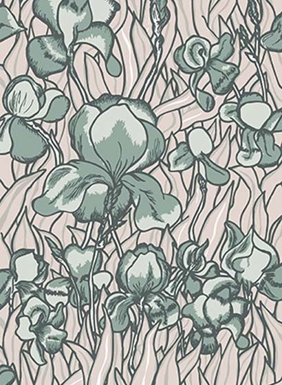 Florale Tapete Iris von Flavor Paper for Arte - Sageblush