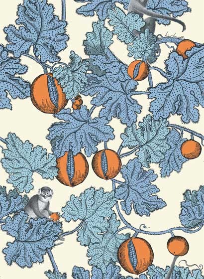 Cole & Son Papier peint Frutto Proibito - Cerulean/ Orange