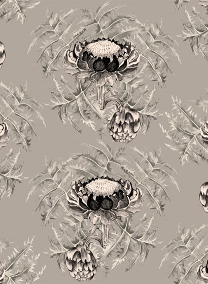 Florale Tapete Carciofi von Ailanto - Charcoal & Putty