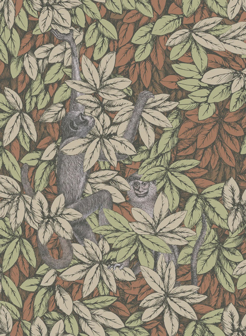 Cole & Son Wallpaper Foglie e Scimmie - Olive/ Orange