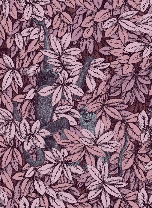 Cole & Son Tapete Foglie e Scimmie - Blush with Blue