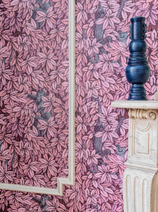 Cole & Son Wallpaper Foglie e Scimmie - Blush with Blue