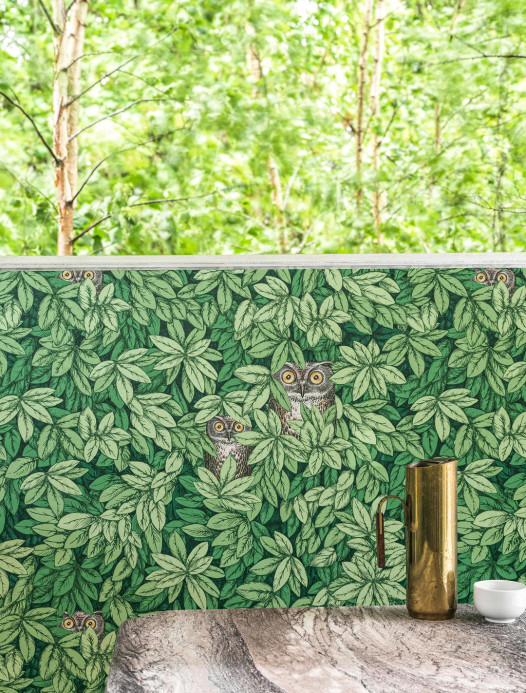 Cole & Son Tapete Foglie e Civette - Forest Green