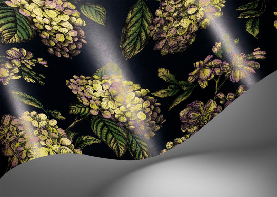 Cole & Son Tapete Ramo di Ortensia - Lime/ Purple on Ink