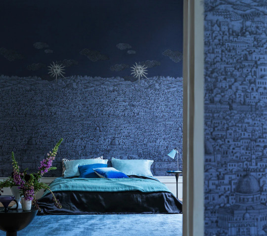 Cole & Son Wallpaper Vista Mediterranea - Midnight with Gilver Sun