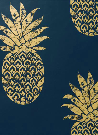 Ananas Tapete Tobago von Clarke und Clarke - Indigo