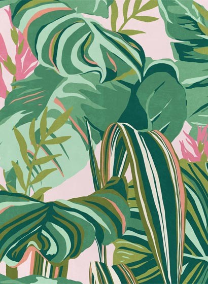 Mindthegap Papier peint Tropical Foliage - Light Pink