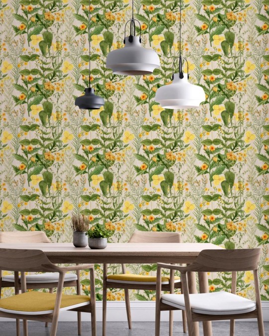 MINDTHEGAP Wallpaper Mimulus Green/ Yellow
